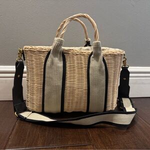 Zara Stylish Tan and Black Woven Handbag